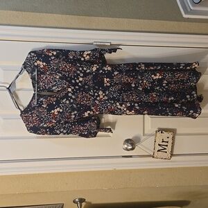 Navy Floral tie back dress